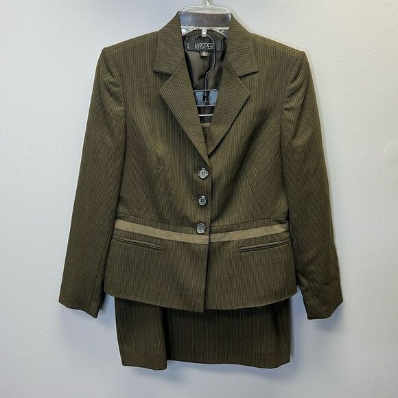 Kasper Women's Two Piece Business Suit Blazer & Skirt in Brown and Olive  4P - Picture 3 of 11